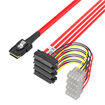 Mini SAS SFF-8087转4SFF-8482带大4Pin电源 效劳器线红色
